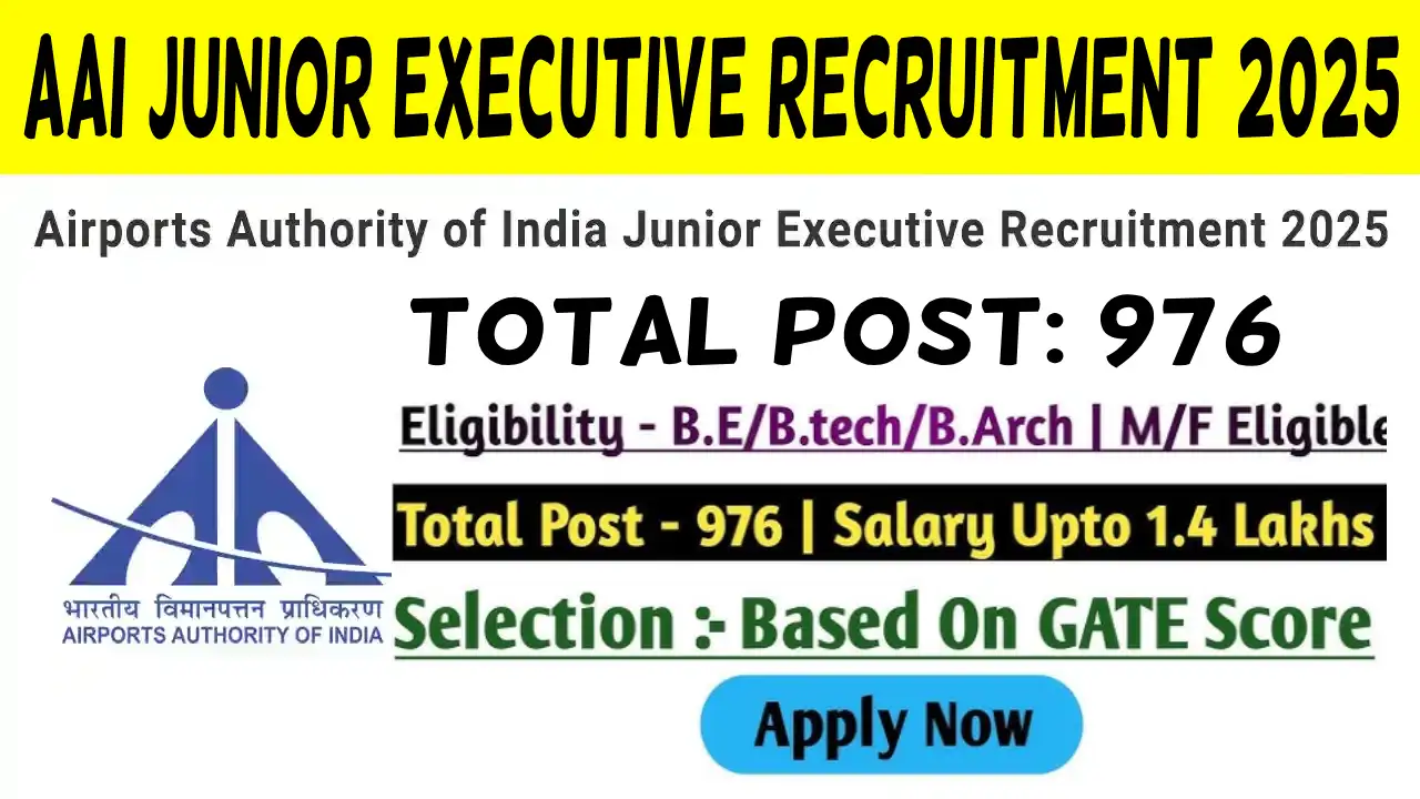 AAI Junior Executive Recruitment 2025: Apply Online for 976 Posts Apply Date 28/08/2025