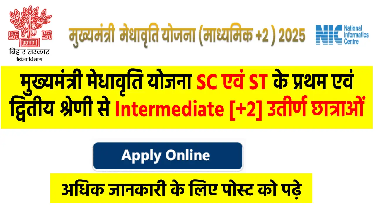 Bihar Mukhyamantri Medhavriti Yojna SC ST Scholarship 2025 Apply Online